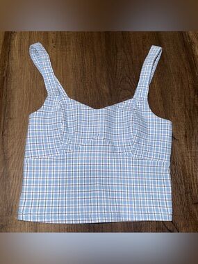 Hollister Blue Plaid Sweetheart Neck Crop Top